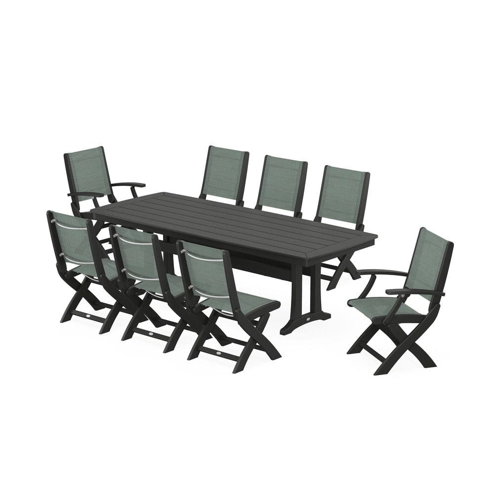 POLYWOOD® - Coastal Folding 9-Piece Dining Set with Trestle Legs - PWS1501 Outdoor Furniture POLYWOOD®