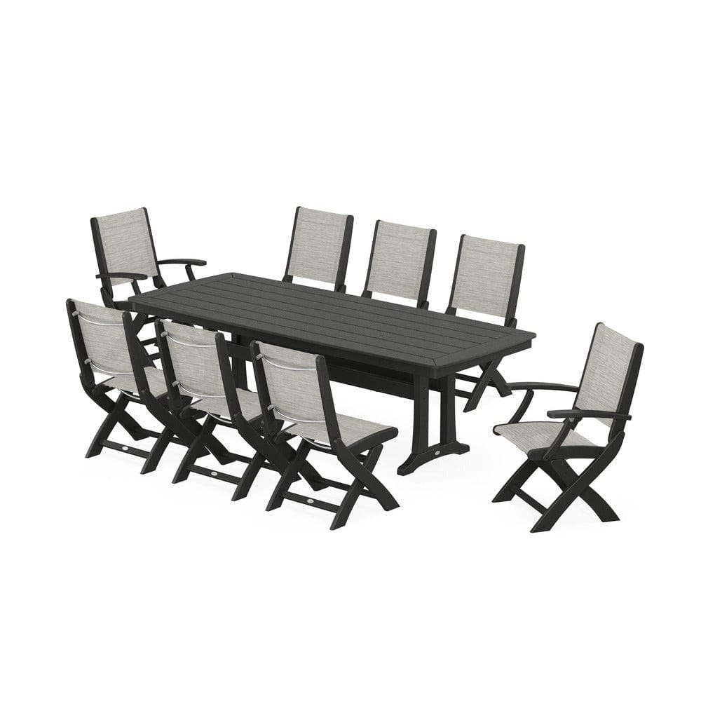 POLYWOOD® - Coastal Folding 9-Piece Dining Set with Trestle Legs - PWS1501 Outdoor Furniture POLYWOOD®