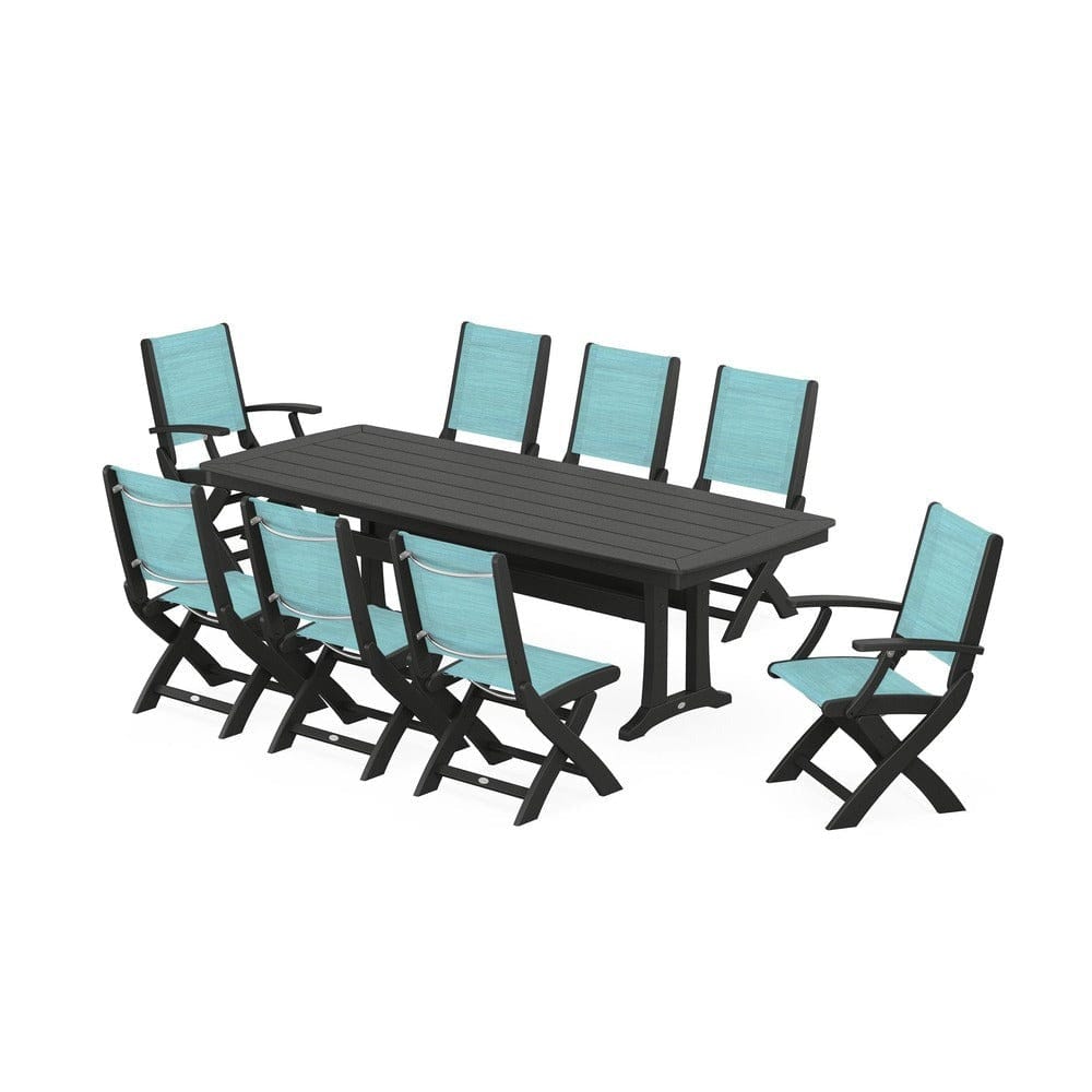 POLYWOOD® - Coastal Folding 9-Piece Dining Set with Trestle Legs - PWS1501 Outdoor Furniture POLYWOOD®