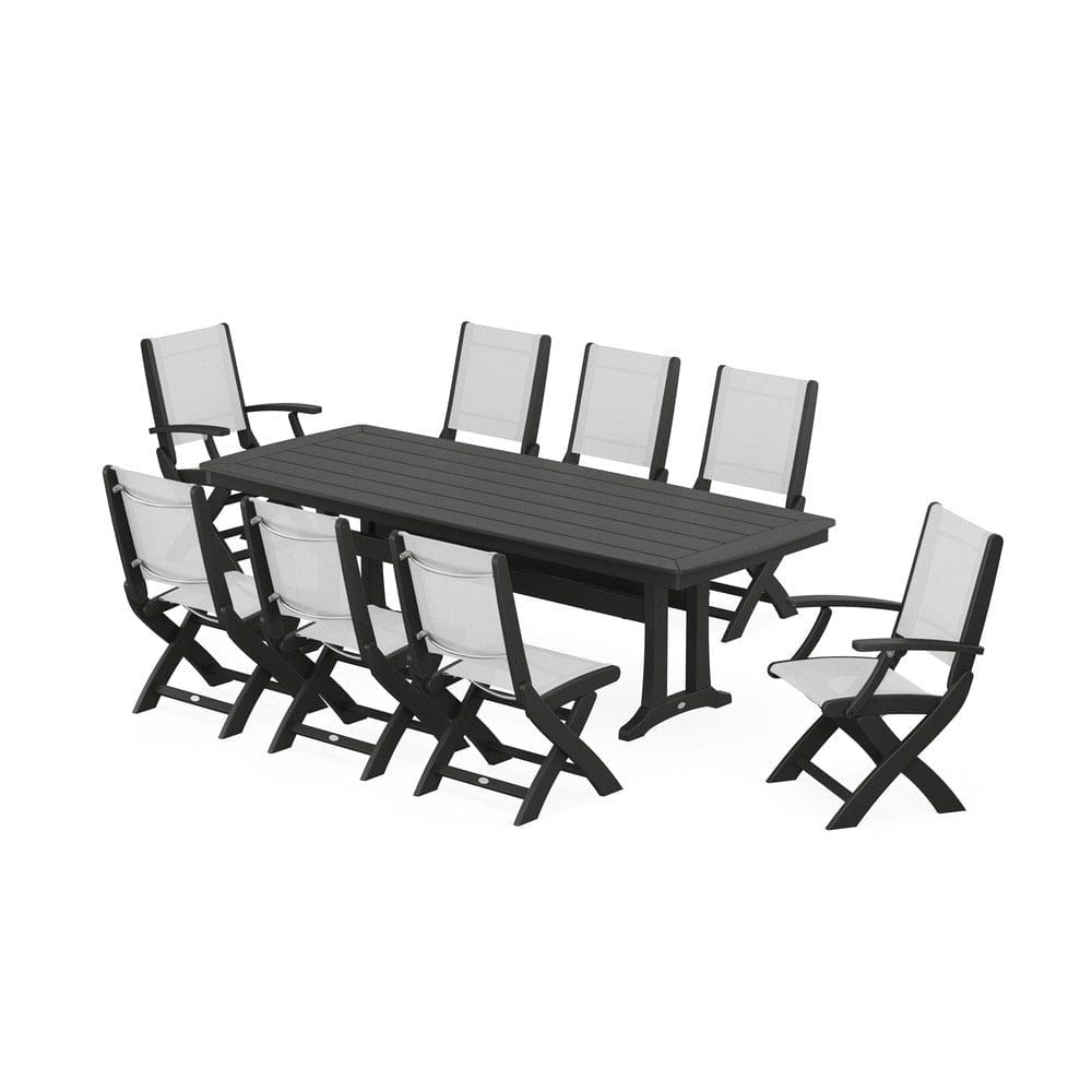 POLYWOOD® - Coastal Folding 9-Piece Dining Set with Trestle Legs - PWS1501