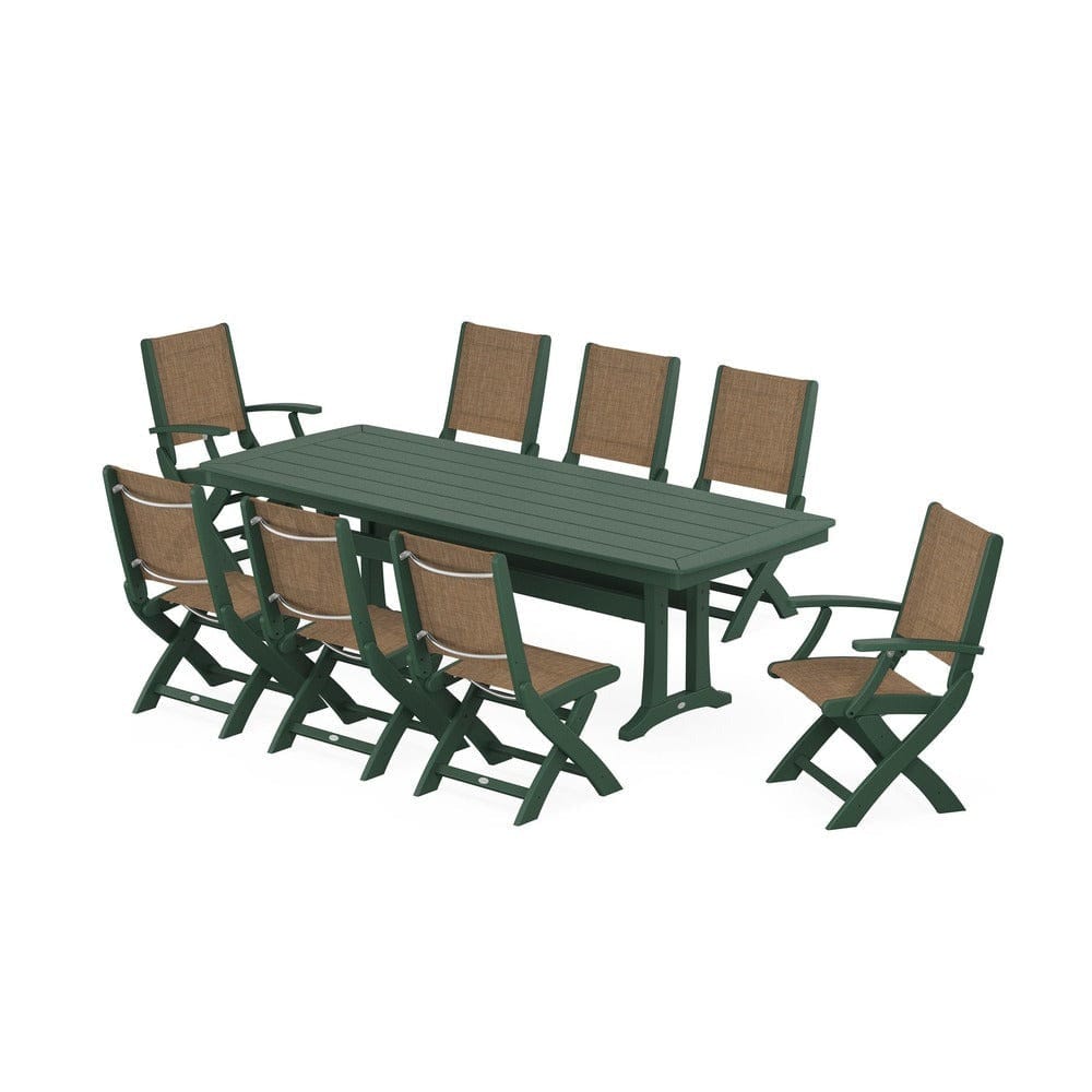 POLYWOOD® - Coastal Folding 9-Piece Dining Set with Trestle Legs - PWS1501