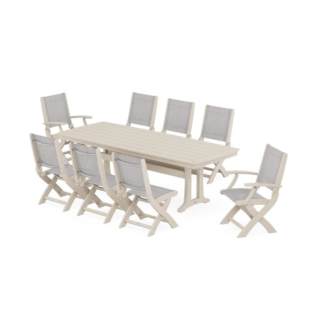 POLYWOOD® - Coastal Folding 9-Piece Dining Set with Trestle Legs - PWS1501 Outdoor Furniture POLYWOOD®