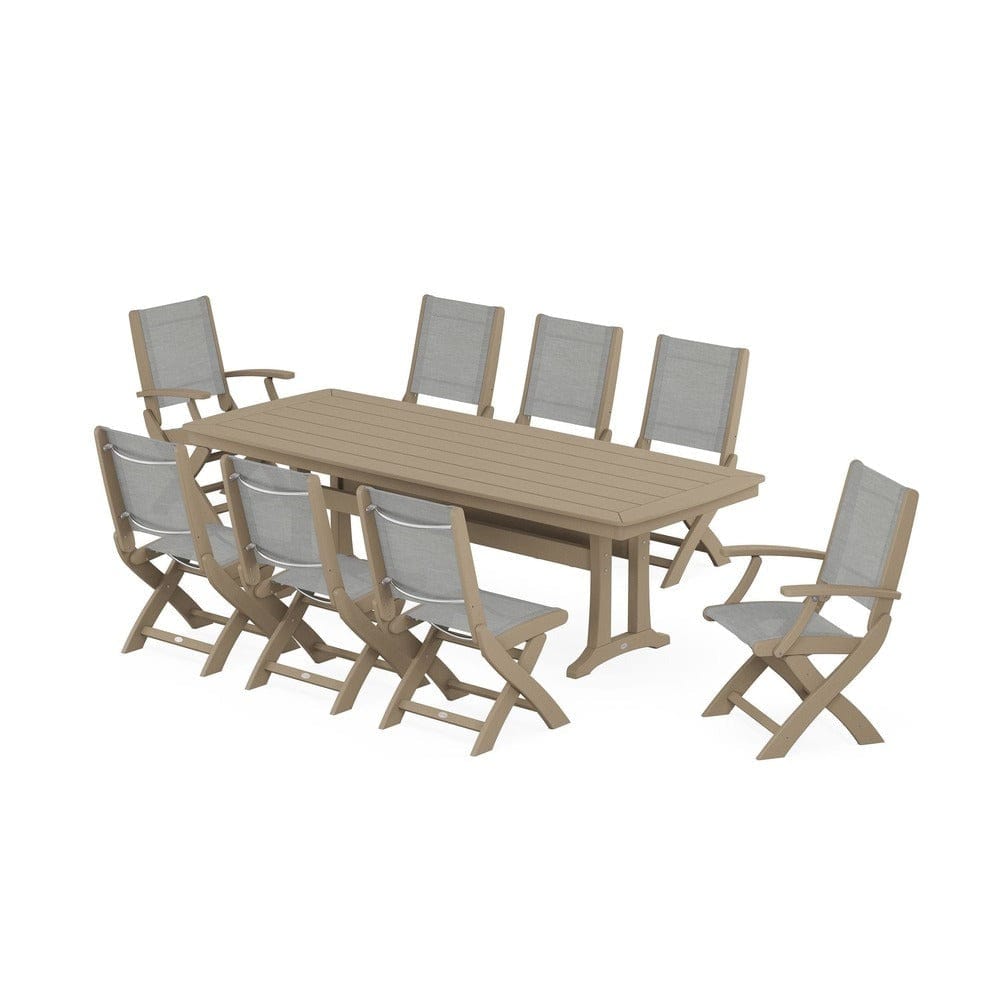 POLYWOOD® - Coastal Folding 9-Piece Dining Set with Trestle Legs - PWS1501 Outdoor Furniture POLYWOOD®