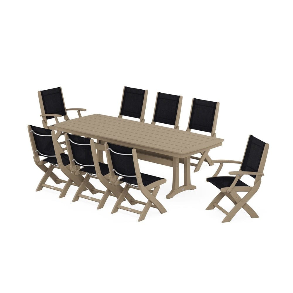 POLYWOOD® - Coastal Folding 9-Piece Dining Set with Trestle Legs - PWS1501