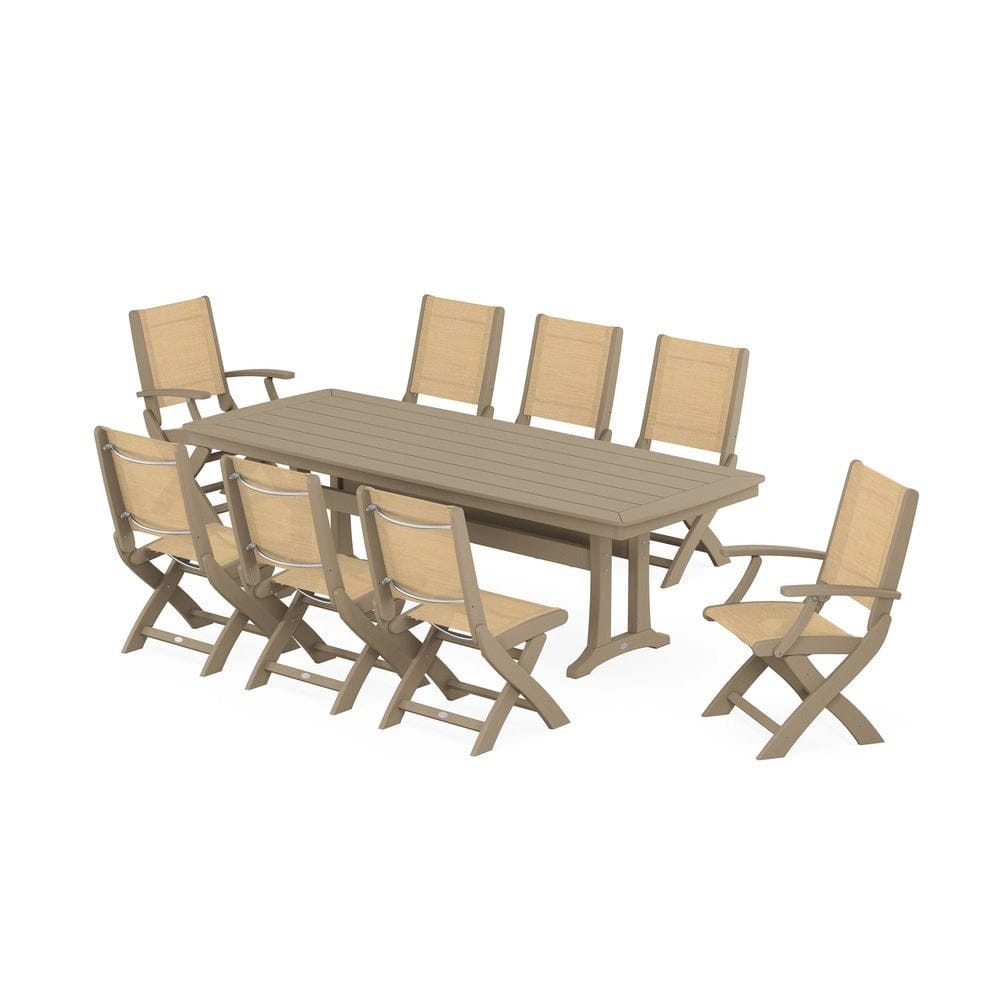 POLYWOOD® - Coastal Folding 9-Piece Dining Set with Trestle Legs - PWS1501
