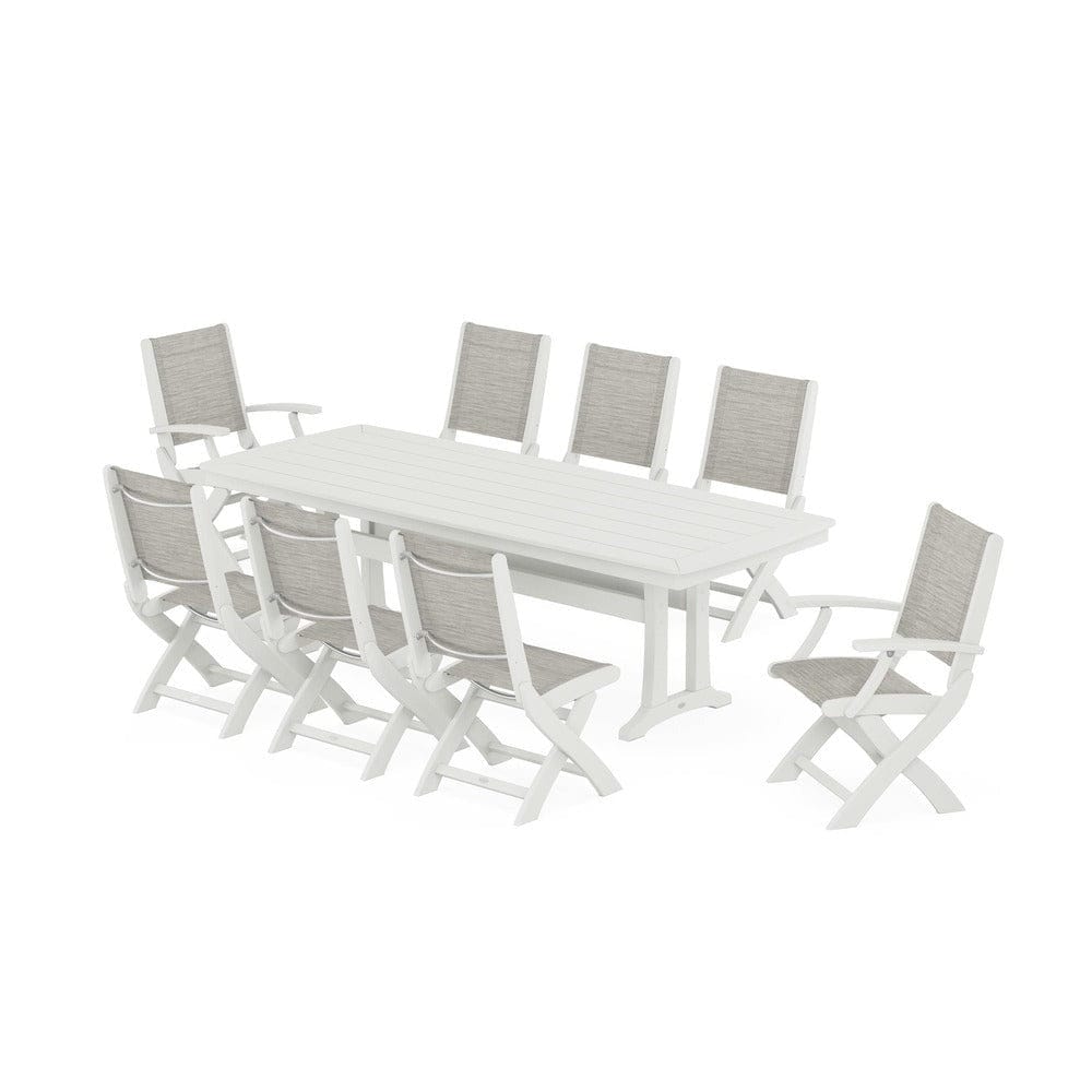 POLYWOOD® - Coastal Folding 9-Piece Dining Set with Trestle Legs - PWS1501