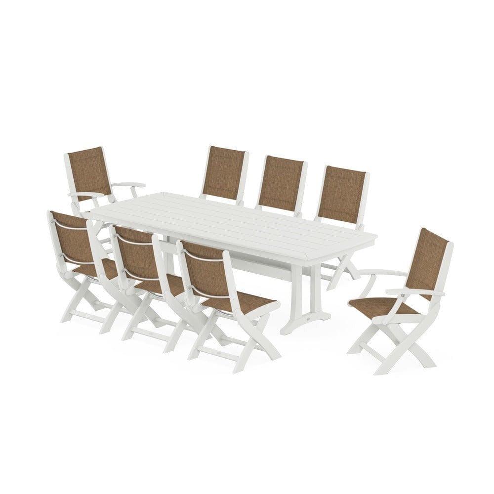 POLYWOOD® - Coastal Folding 9-Piece Dining Set with Trestle Legs - PWS1501