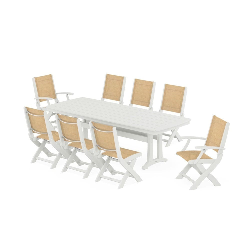 POLYWOOD® - Coastal Folding 9-Piece Dining Set with Trestle Legs - PWS1501