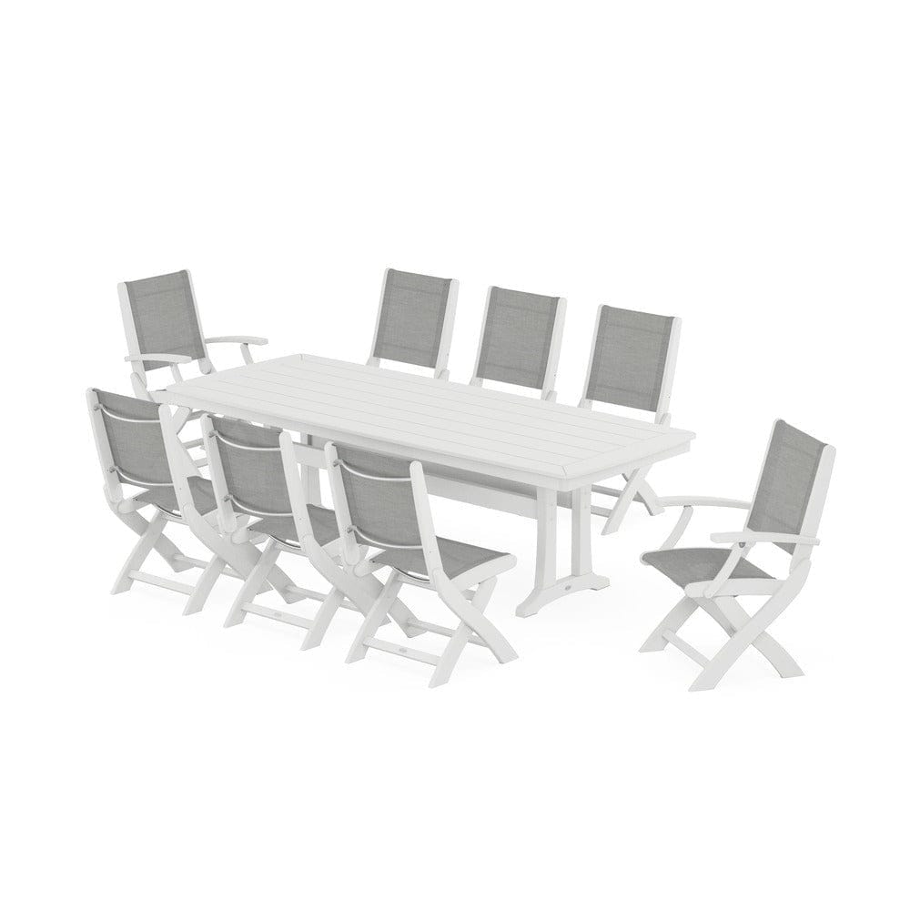 POLYWOOD® - Coastal Folding 9-Piece Dining Set with Trestle Legs - PWS1501