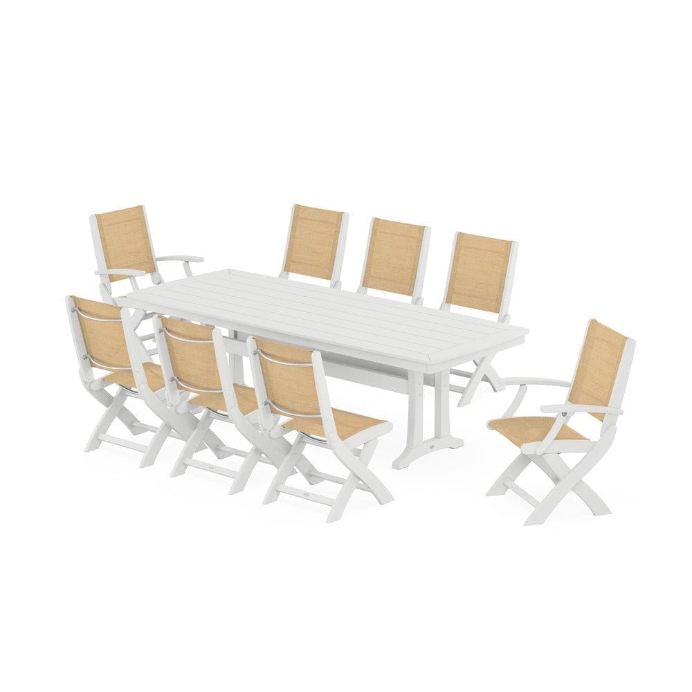 POLYWOOD® - Coastal Folding 9-Piece Dining Set with Trestle Legs - PWS1501