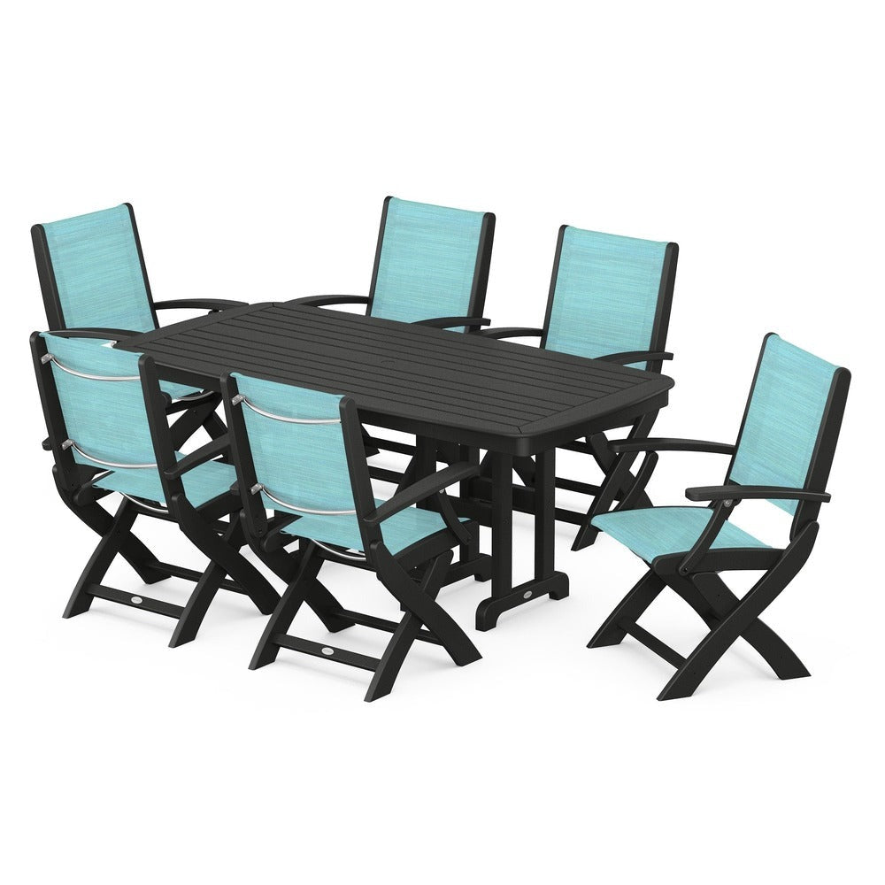 POLYWOOD® - Coastal Folding Arm Chair 7-Piece Dining Set - PWS154-1 Outdoor Furniture POLYWOOD®