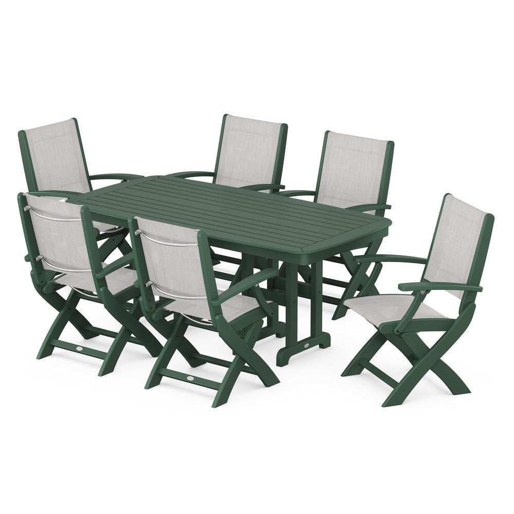 POLYWOOD® - Coastal Folding Arm Chair 7-Piece Dining Set - PWS154-1 Outdoor Furniture POLYWOOD®