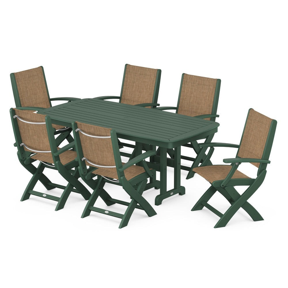 POLYWOOD® - Coastal Folding Arm Chair 7-Piece Dining Set - PWS154