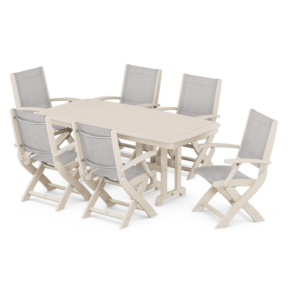 POLYWOOD® - Coastal Folding Arm Chair 7-Piece Dining Set - PWS154-1 Outdoor Furniture POLYWOOD®