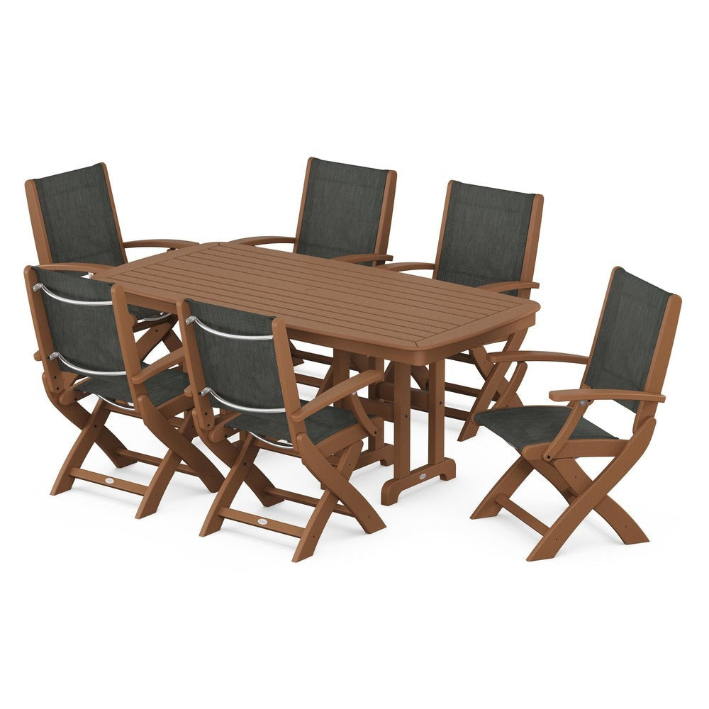 POLYWOOD® - Coastal Folding Arm Chair 7-Piece Dining Set - PWS154