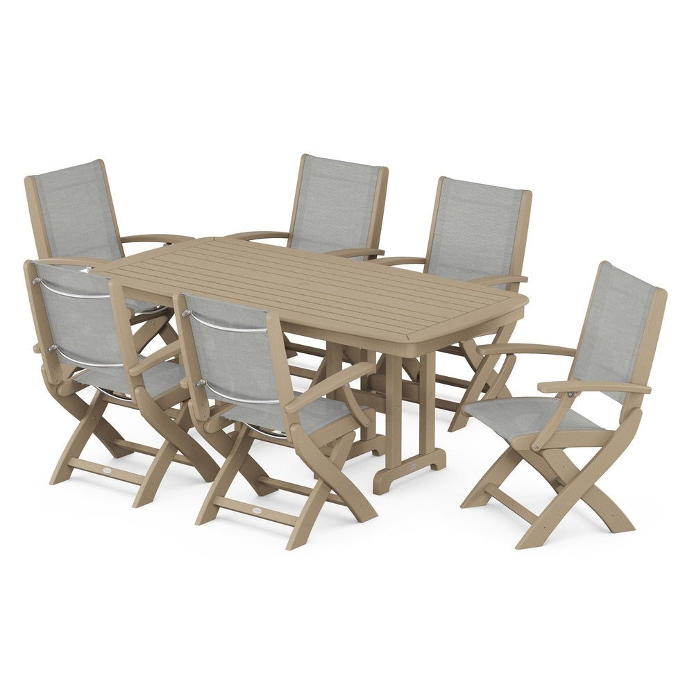 POLYWOOD® - Coastal Folding Arm Chair 7-Piece Dining Set - PWS154