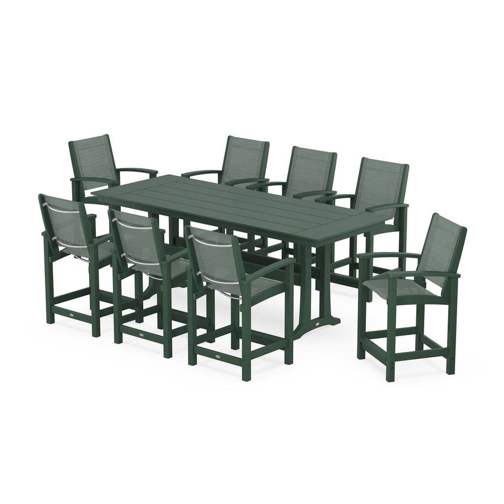 POLYWOOD® - Coastal 9-Piece Farmhouse Counter Set with Trestle Legs - PWS1898