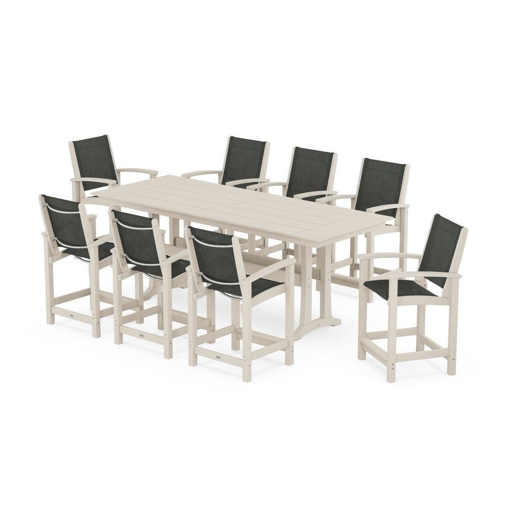 POLYWOOD® - Coastal 9-Piece Farmhouse Counter Set with Trestle Legs - PWS1898