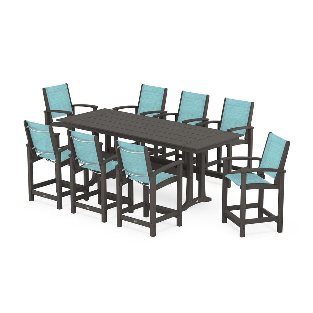 POLYWOOD® - Coastal 9-Piece Farmhouse Counter Set with Trestle Legs - PWS1898