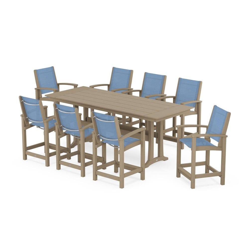 POLYWOOD® - Coastal 9-Piece Farmhouse Counter Set with Trestle Legs - PWS1898 Outdoor Furniture POLYWOOD®