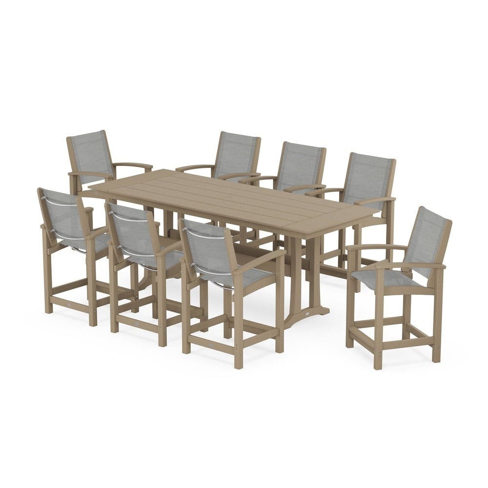 POLYWOOD® - Coastal 9-Piece Farmhouse Counter Set with Trestle Legs - PWS1898