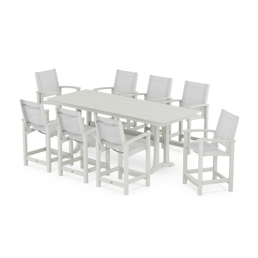 POLYWOOD® - Coastal 9-Piece Farmhouse Counter Set with Trestle Legs - PWS1898 Outdoor Furniture POLYWOOD®