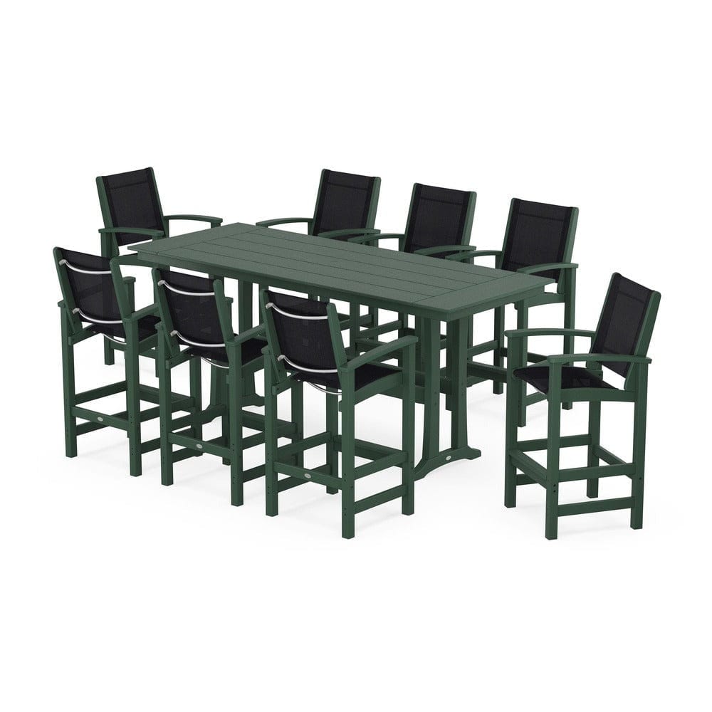 POLYWOOD® - Coastal 9-Piece Farmhouse Bar Set with Trestle Legs - PWS1915 Outdoor Furniture POLYWOOD®
