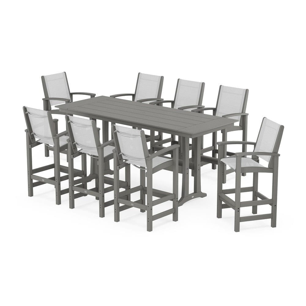 POLYWOOD® - Coastal 9-Piece Farmhouse Bar Set with Trestle Legs - PWS1915