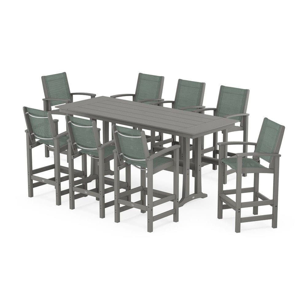POLYWOOD® - Coastal 9-Piece Farmhouse Bar Set with Trestle Legs - PWS1915