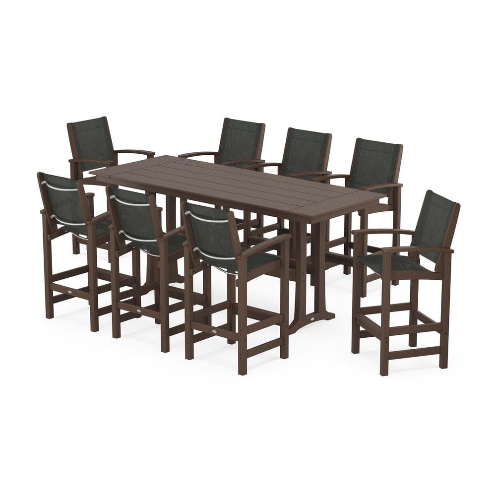 POLYWOOD® - Coastal 9-Piece Farmhouse Bar Set with Trestle Legs - PWS1915 Outdoor Furniture POLYWOOD®
