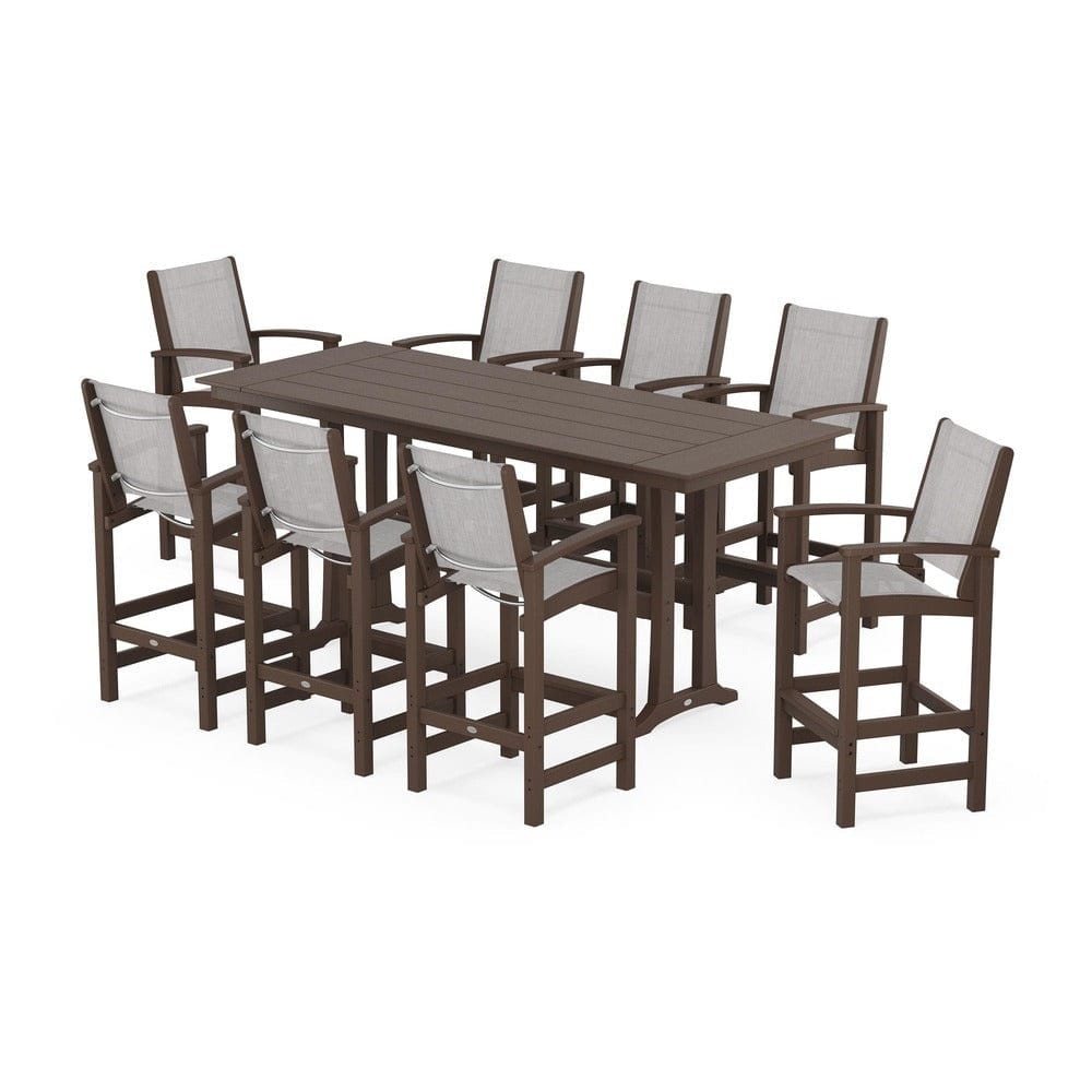 POLYWOOD® - Coastal 9-Piece Farmhouse Bar Set with Trestle Legs - PWS1915