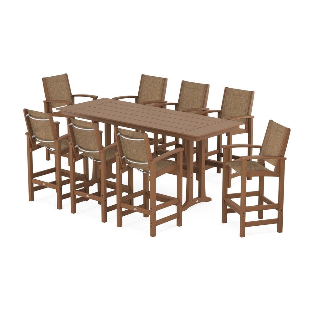 POLYWOOD® - Coastal 9-Piece Farmhouse Bar Set with Trestle Legs - PWS1915