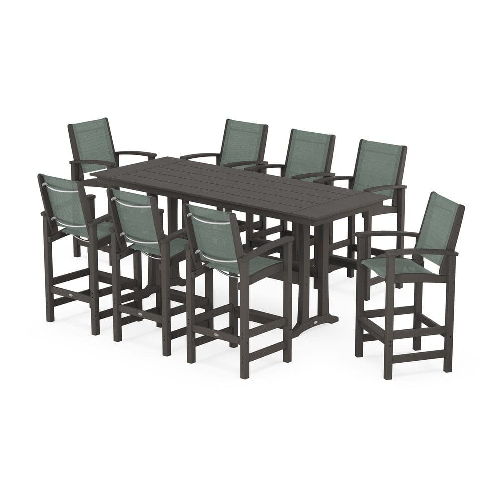 POLYWOOD® - Coastal 9-Piece Farmhouse Bar Set with Trestle Legs - PWS1915