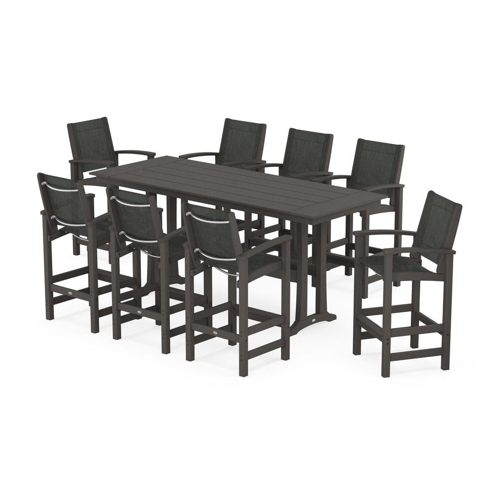 POLYWOOD® - Coastal 9-Piece Farmhouse Bar Set with Trestle Legs - PWS1915