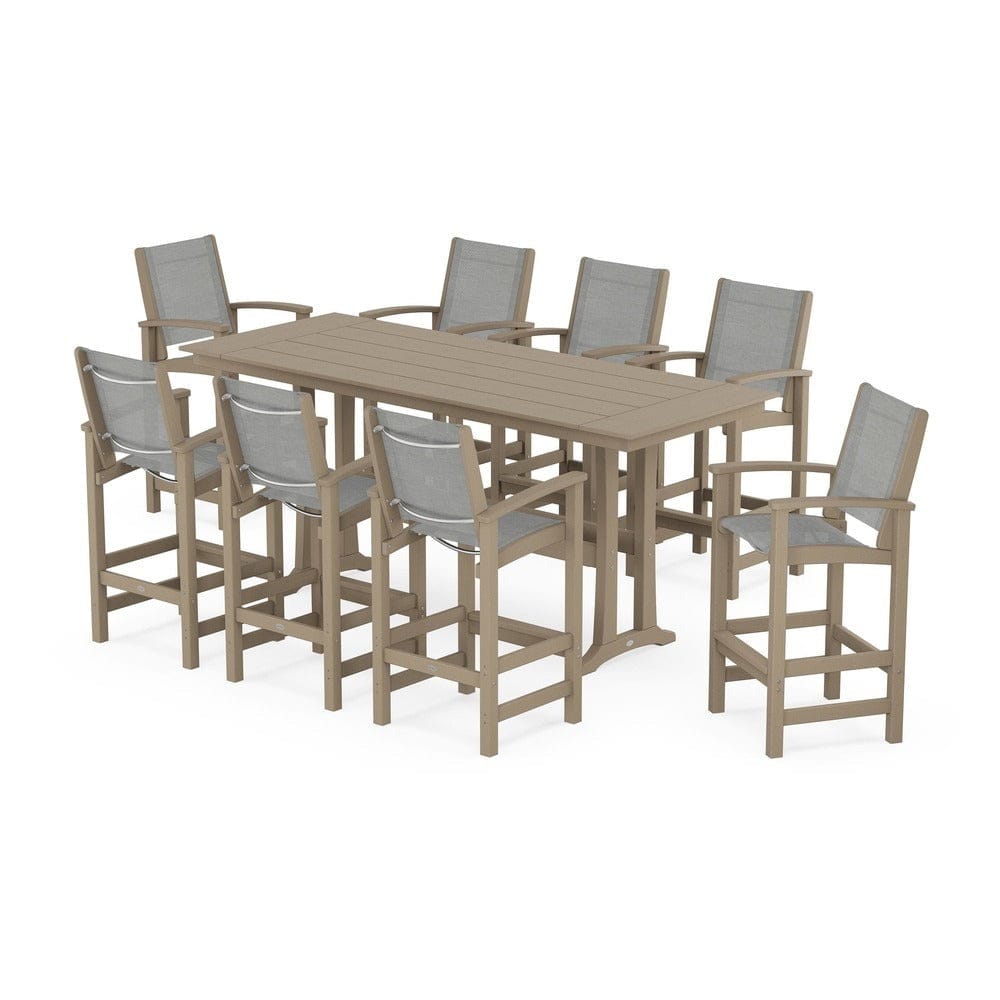 POLYWOOD® - Coastal 9-Piece Farmhouse Bar Set with Trestle Legs - PWS1915 Outdoor Furniture POLYWOOD®