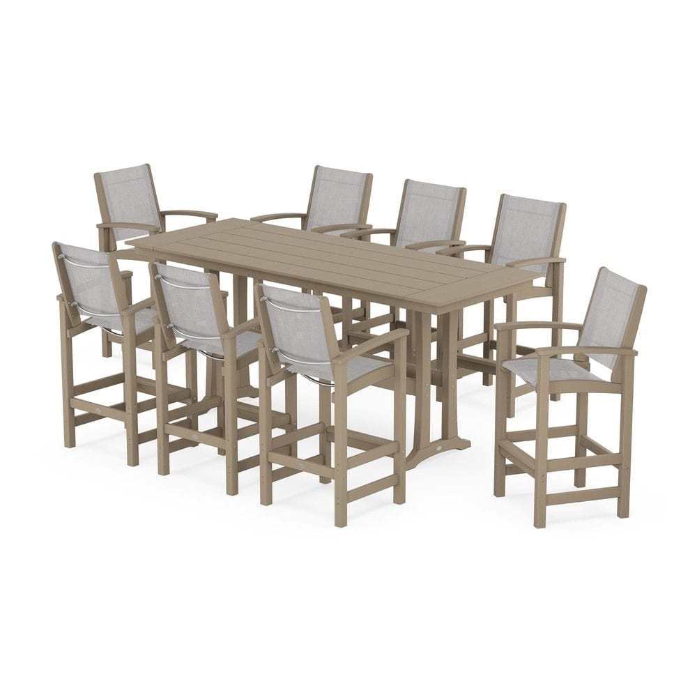 POLYWOOD® - Coastal 9-Piece Farmhouse Bar Set with Trestle Legs - PWS1915 Outdoor Furniture POLYWOOD®