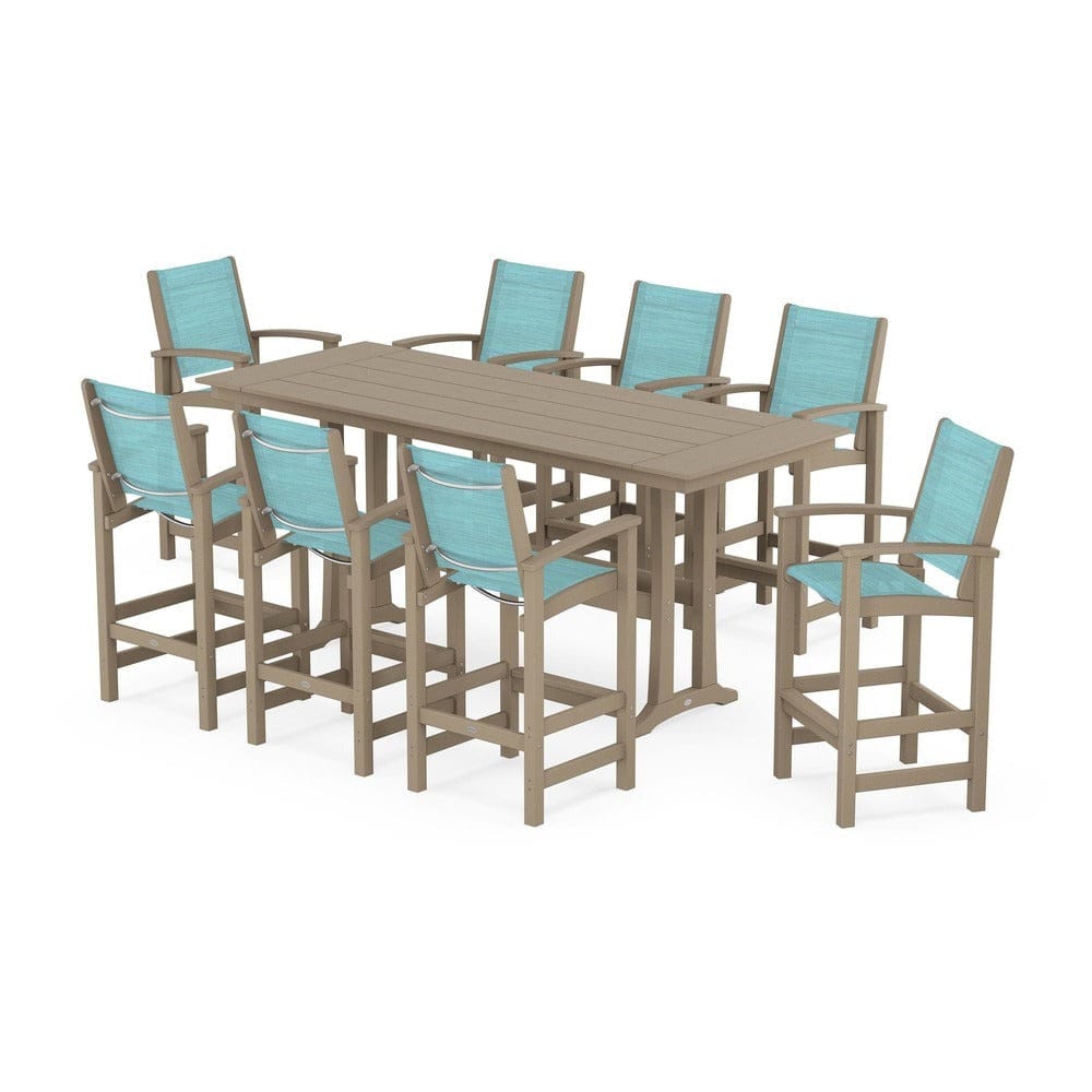 POLYWOOD® - Coastal 9-Piece Farmhouse Bar Set with Trestle Legs - PWS1915