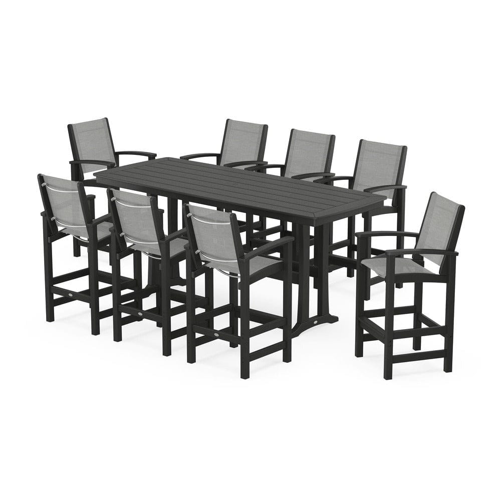 POLYWOOD® - Coastal 9-Piece Bar Set with Trestle Legs - PWS1948 Outdoor Furniture POLYWOOD®