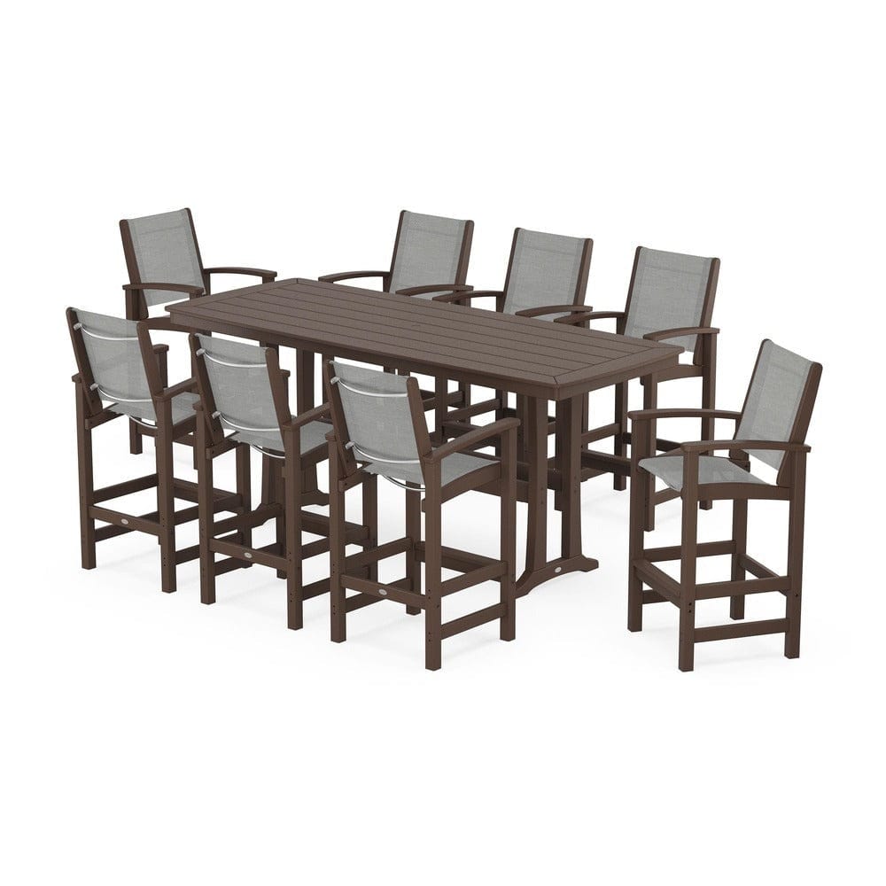 POLYWOOD® - Coastal 9-Piece Bar Set with Trestle Legs - PWS1948 Outdoor Furniture POLYWOOD®
