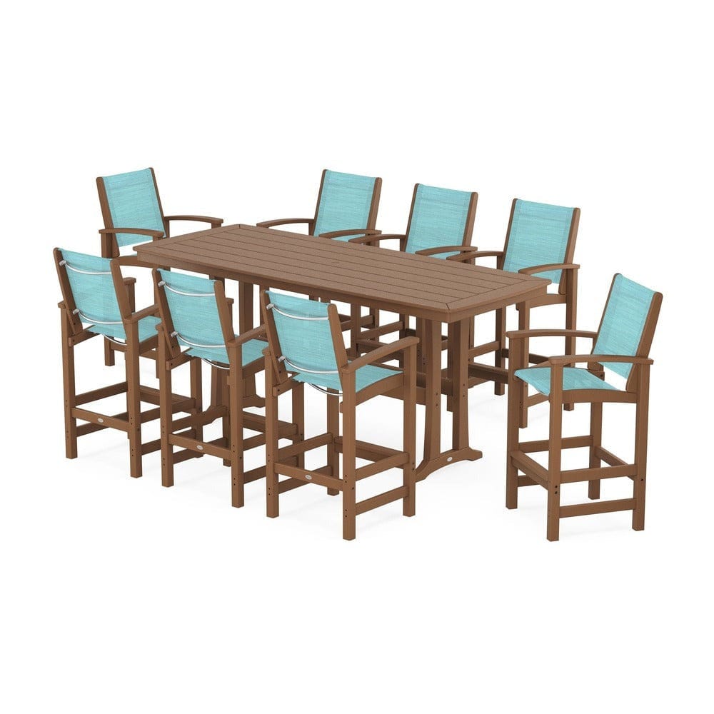 POLYWOOD® - Coastal 9-Piece Bar Set with Trestle Legs - PWS1948 Outdoor Furniture POLYWOOD®