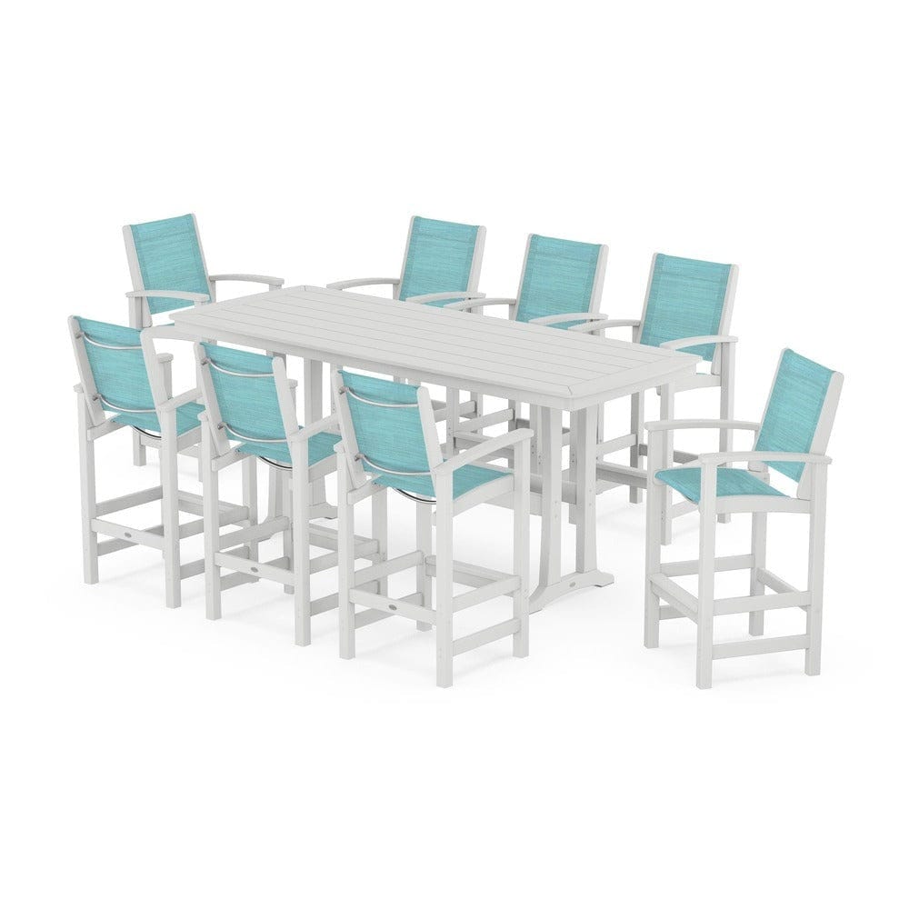 POLYWOOD® - Coastal 9-Piece Bar Set with Trestle Legs - PWS1948 Outdoor Furniture POLYWOOD®
