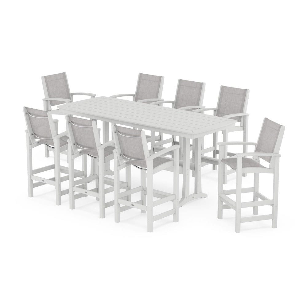 POLYWOOD® - Coastal 9-Piece Bar Set with Trestle Legs - PWS1948 Outdoor Furniture POLYWOOD®