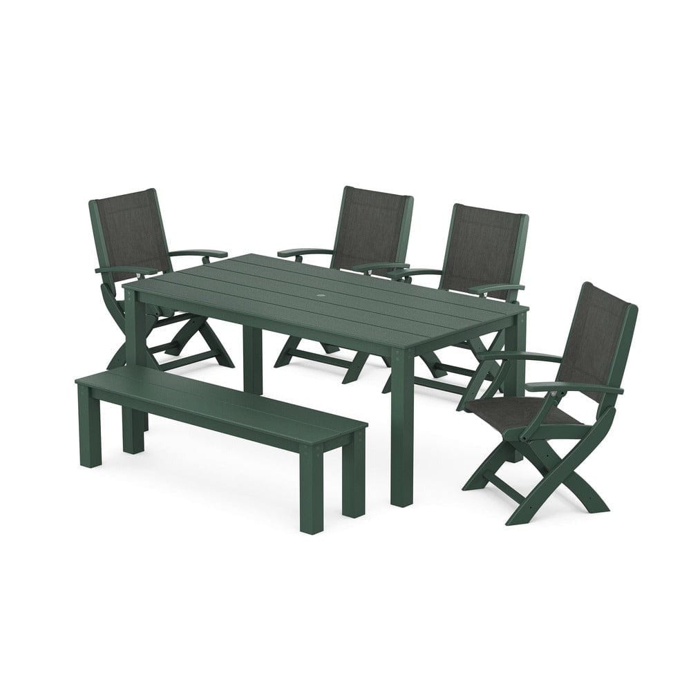 POLYWOOD® - Coastal Folding Chair 6-Piece Parsons Dining Set with Bench - PWS2272