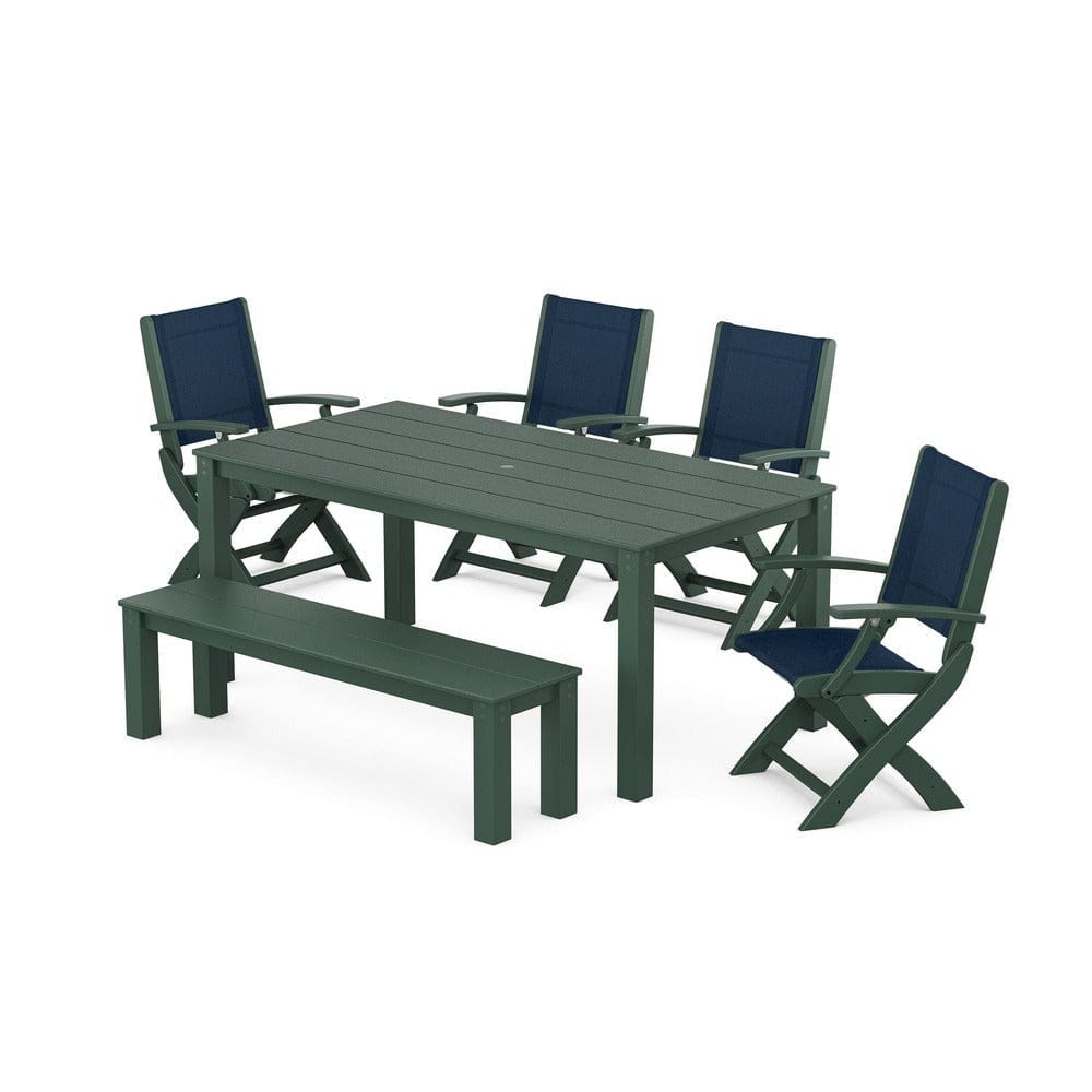 POLYWOOD® - Coastal Folding Chair 6-Piece Parsons Dining Set with Bench - PWS2272