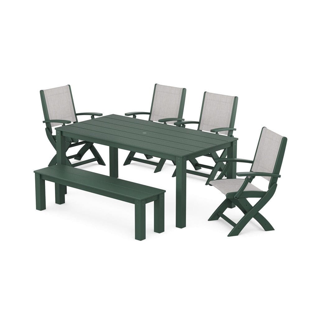 POLYWOOD® - Coastal Folding Chair 6-Piece Parsons Dining Set with Bench - PWS2272