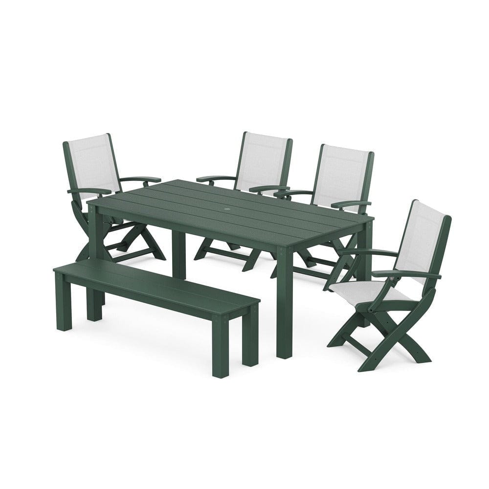 POLYWOOD® - Coastal Folding Chair 6-Piece Parsons Dining Set with Bench - PWS2272