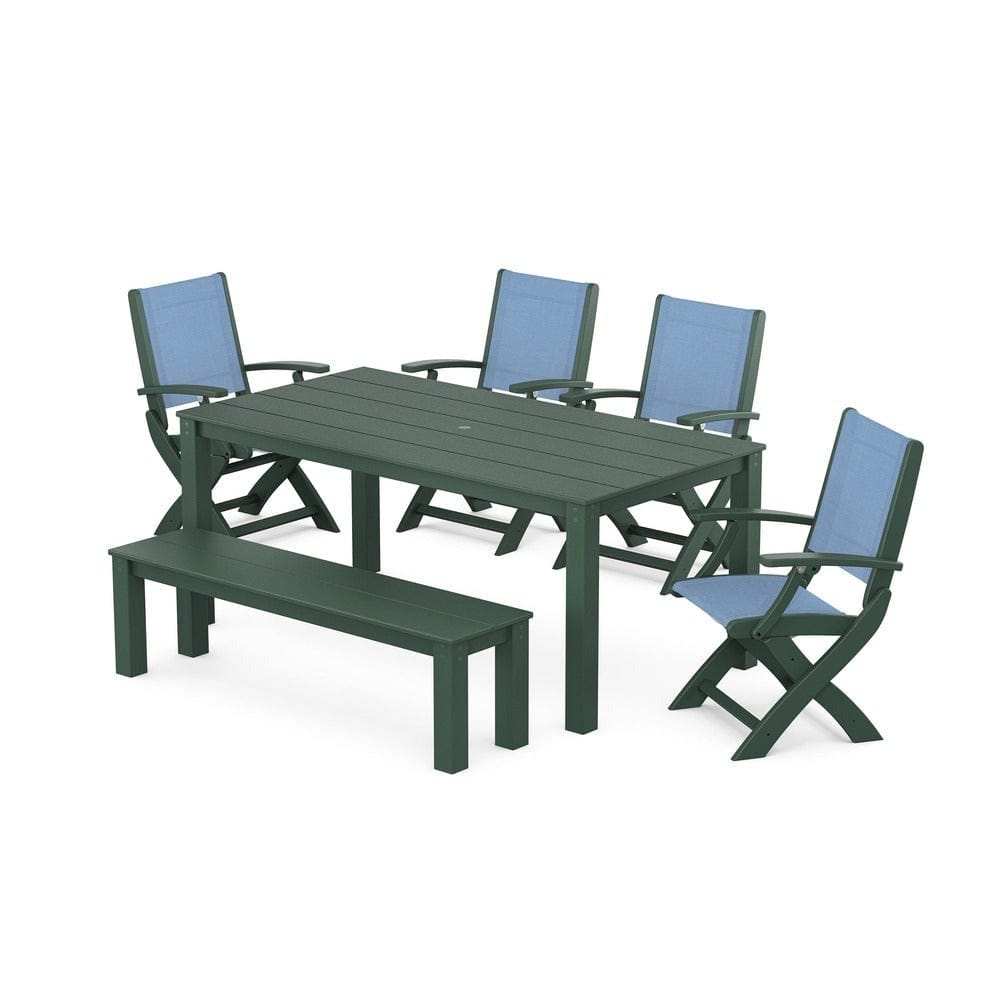 POLYWOOD® - Coastal Folding Chair 6-Piece Parsons Dining Set with Bench - PWS2272