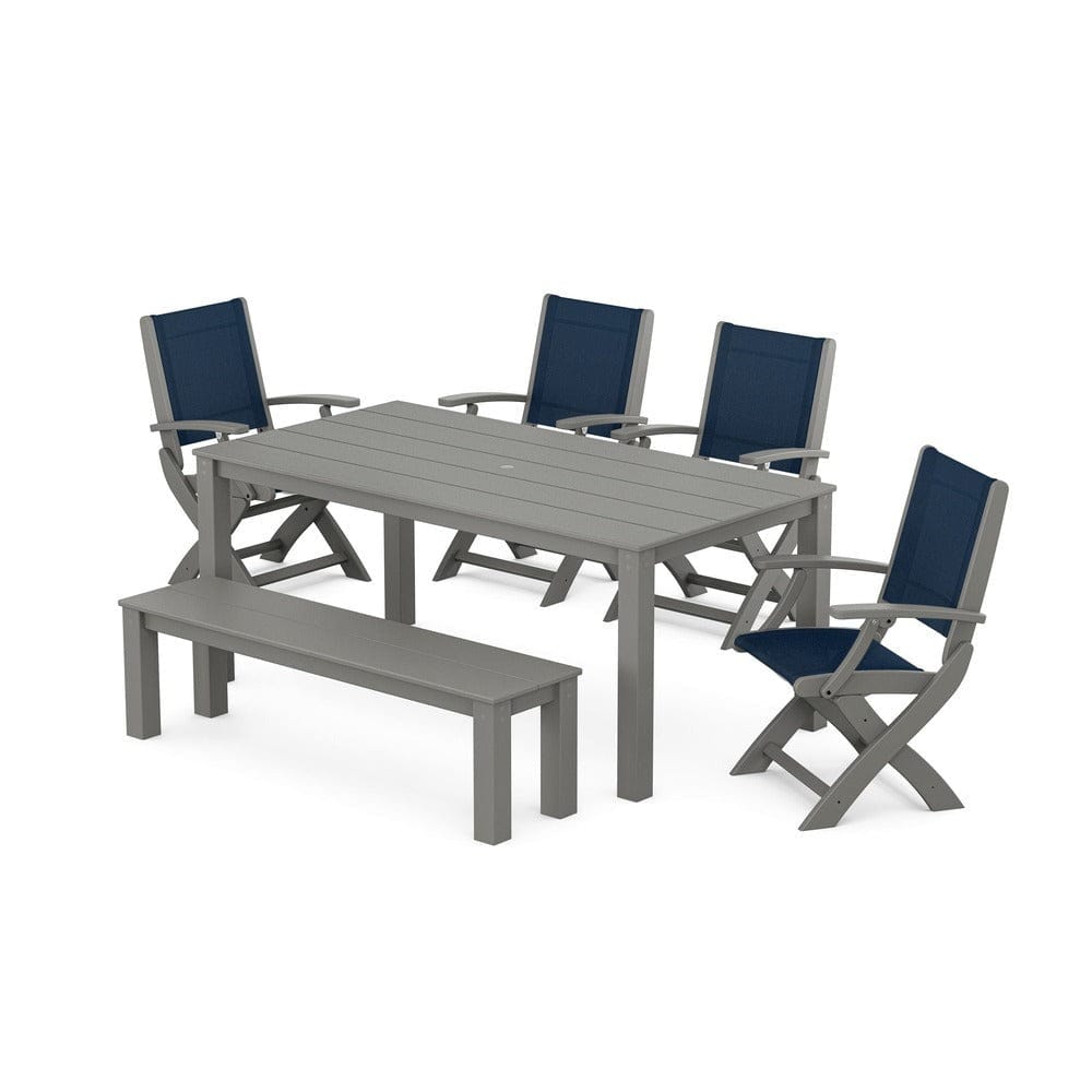 POLYWOOD® - Coastal Folding Chair 6-Piece Parsons Dining Set with Bench - PWS2272