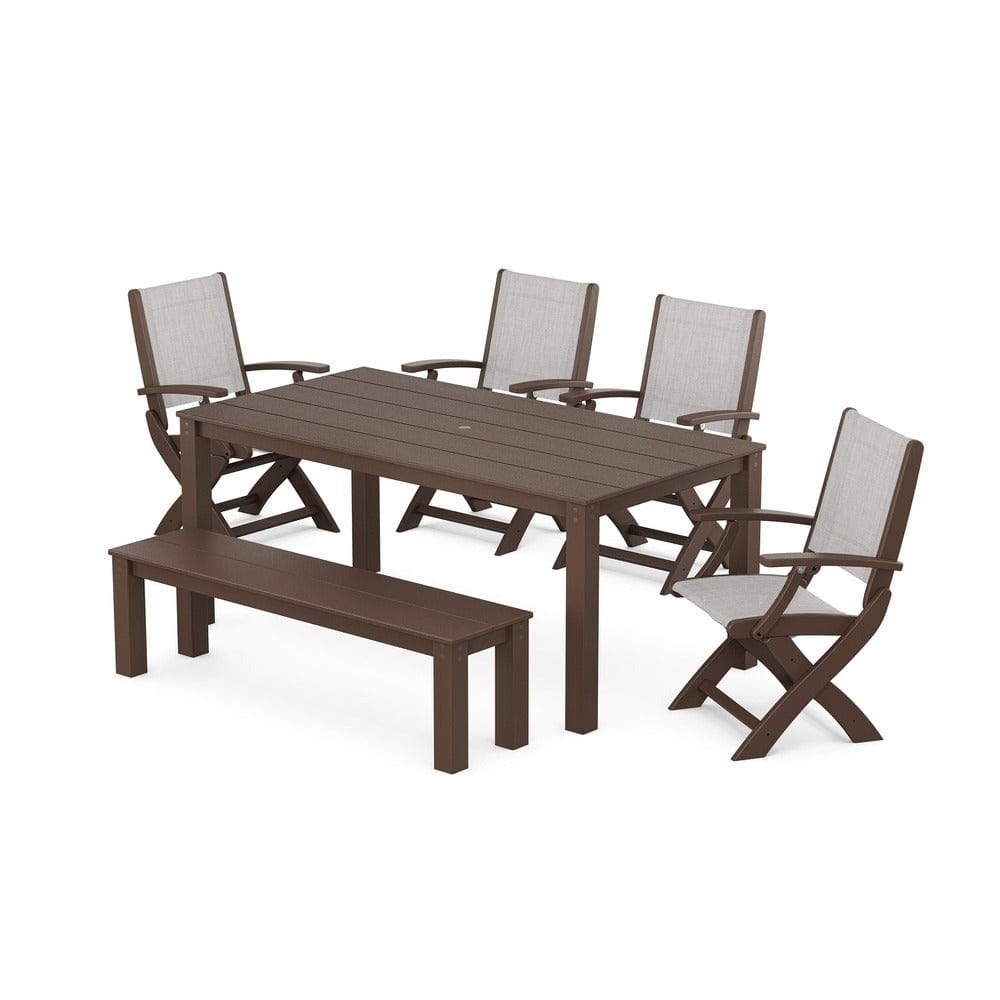 POLYWOOD® - Coastal Folding Chair 6-Piece Parsons Dining Set with Bench - PWS2272 Outdoor Furniture POLYWOOD®