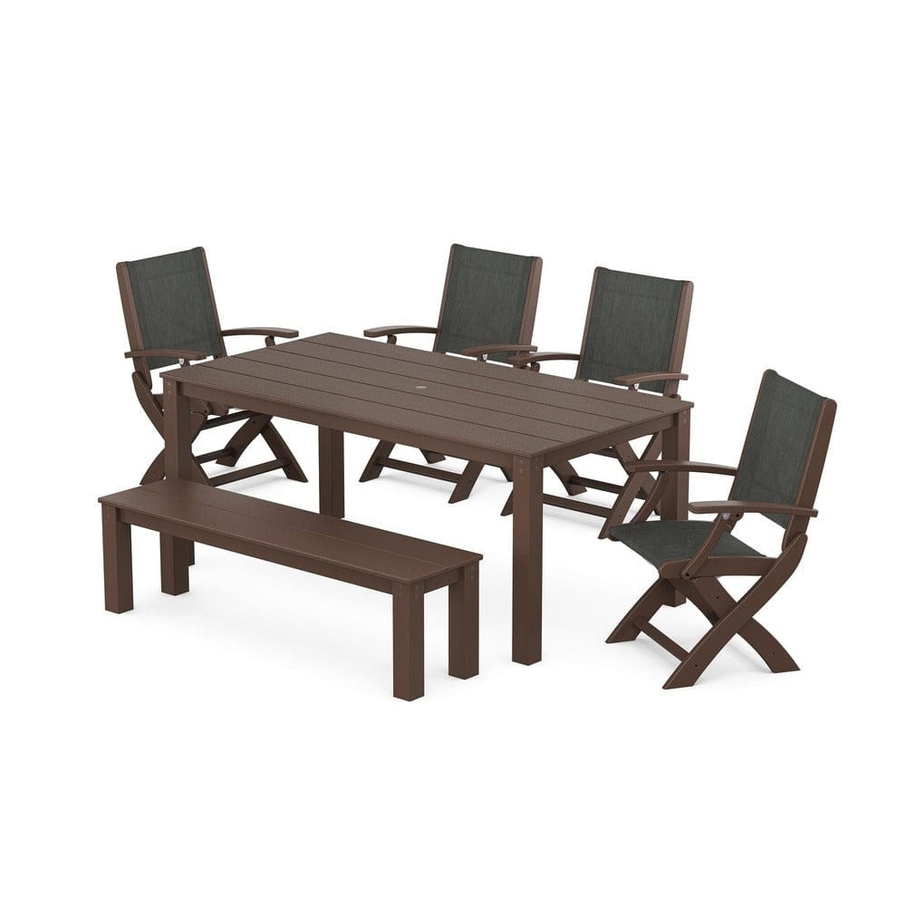 POLYWOOD® - Coastal Folding Chair 6-Piece Parsons Dining Set with Bench - PWS2272